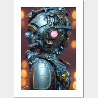 Portrait of a retro steampunk robot Posters and Art